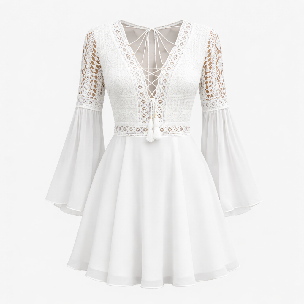 Women’s White Sleeveless Mini Dress - Halter Neck