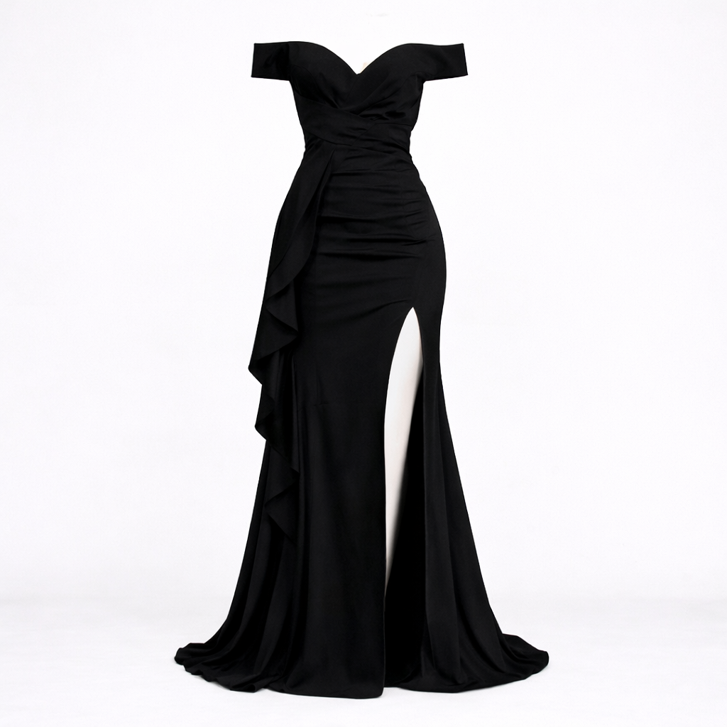 Women’s Black Maxi Dress - Front Slit Design