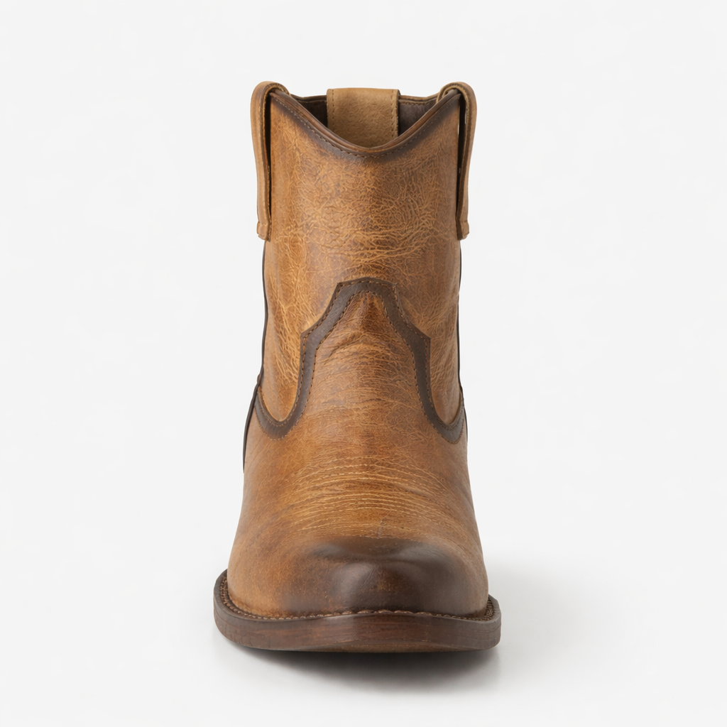 Women’s Brown Minimal Western Ankle Boots - Round Toe