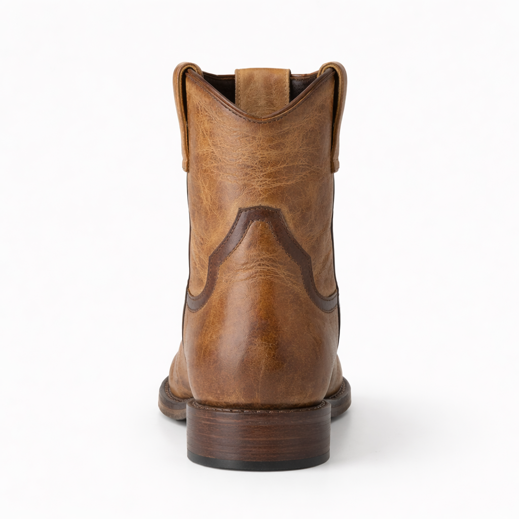 Women’s Brown Minimal Western Ankle Boots - Round Toe