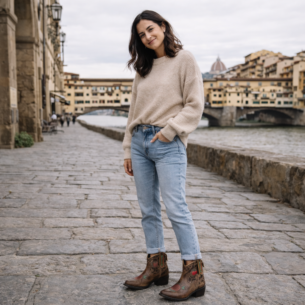 Women’s Dark Grey Western Ankle Boots - Almond Toe