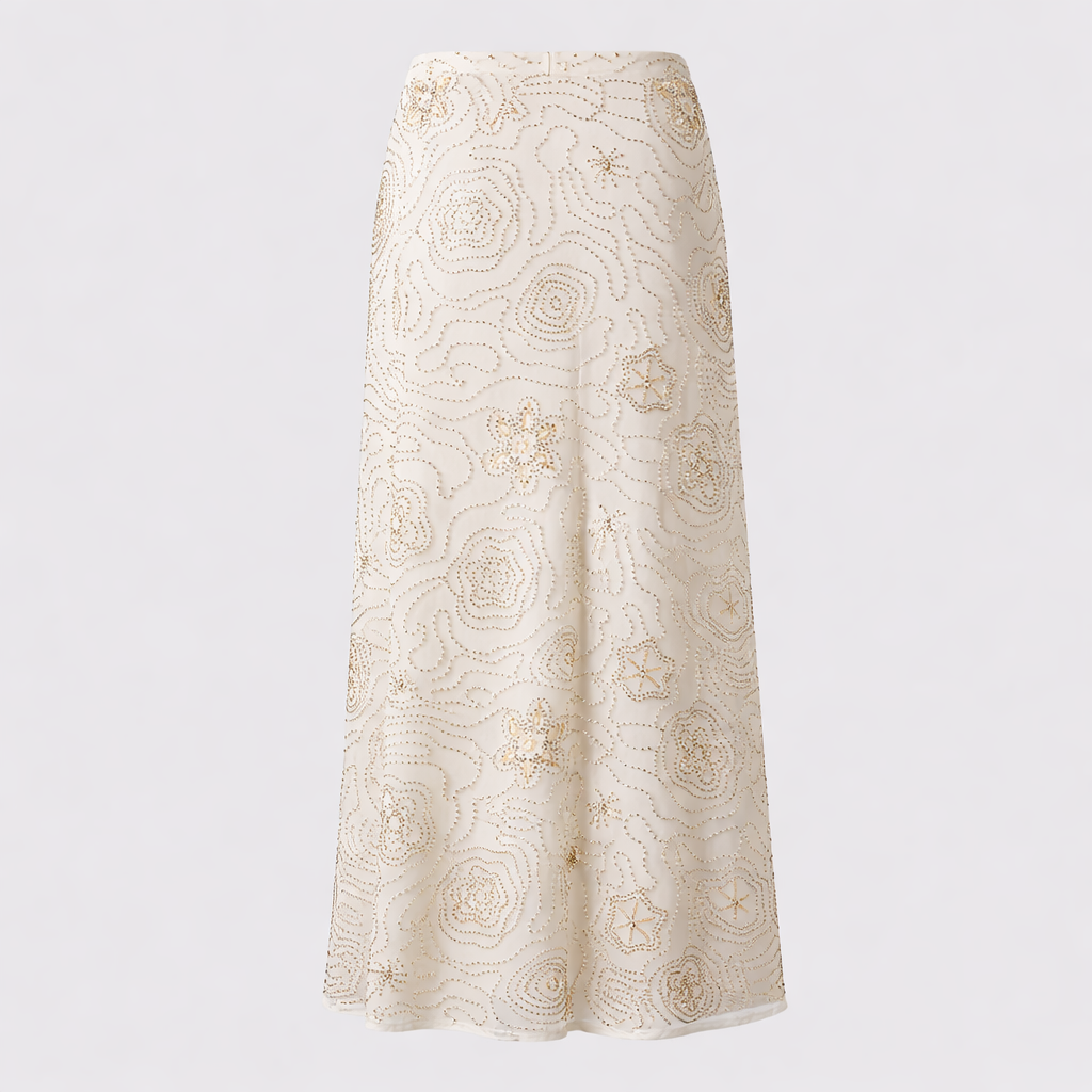 Women’s White Beaded Maxi Skirt - High Waist