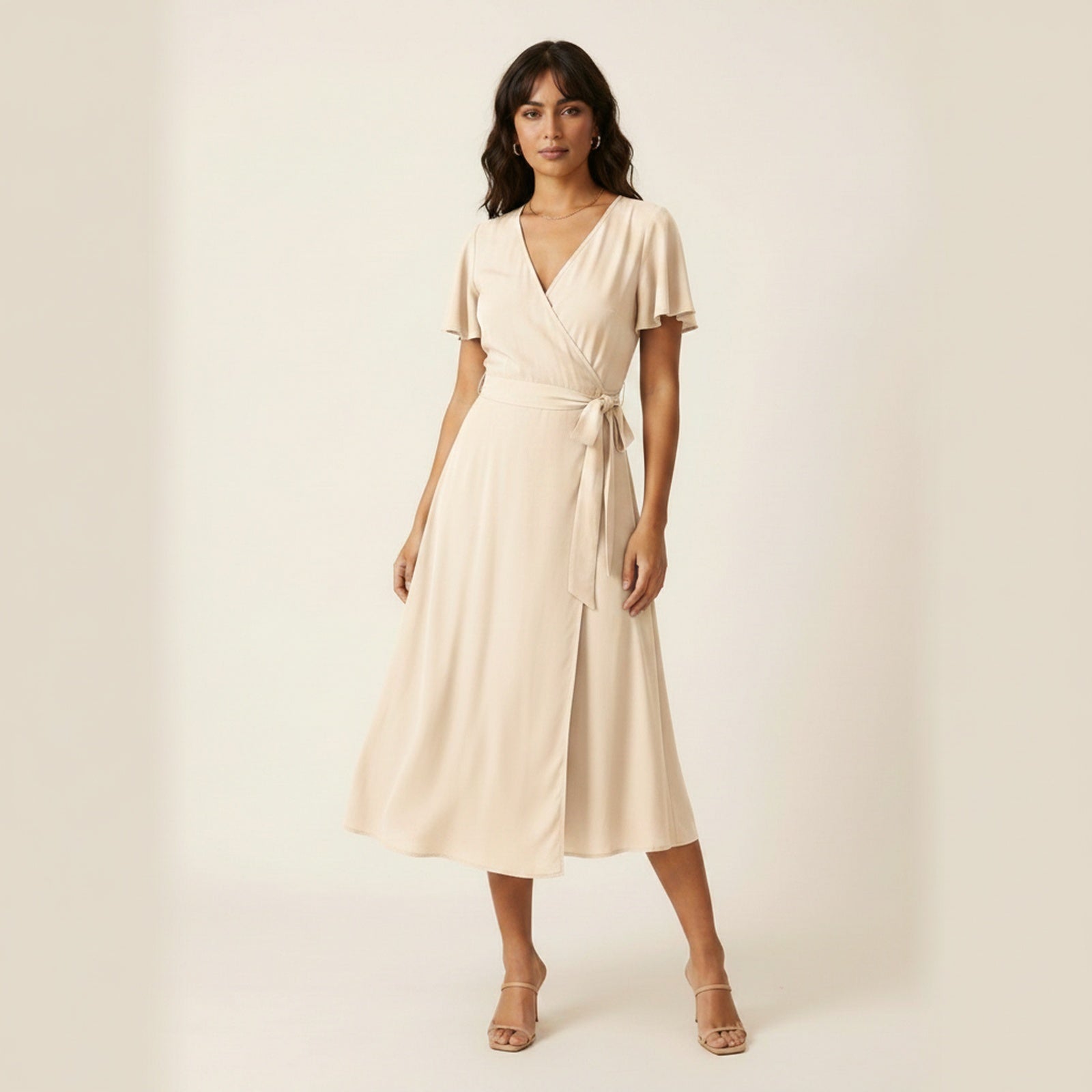 Ocean Breeze Wrap Front Midi Dress - Cream