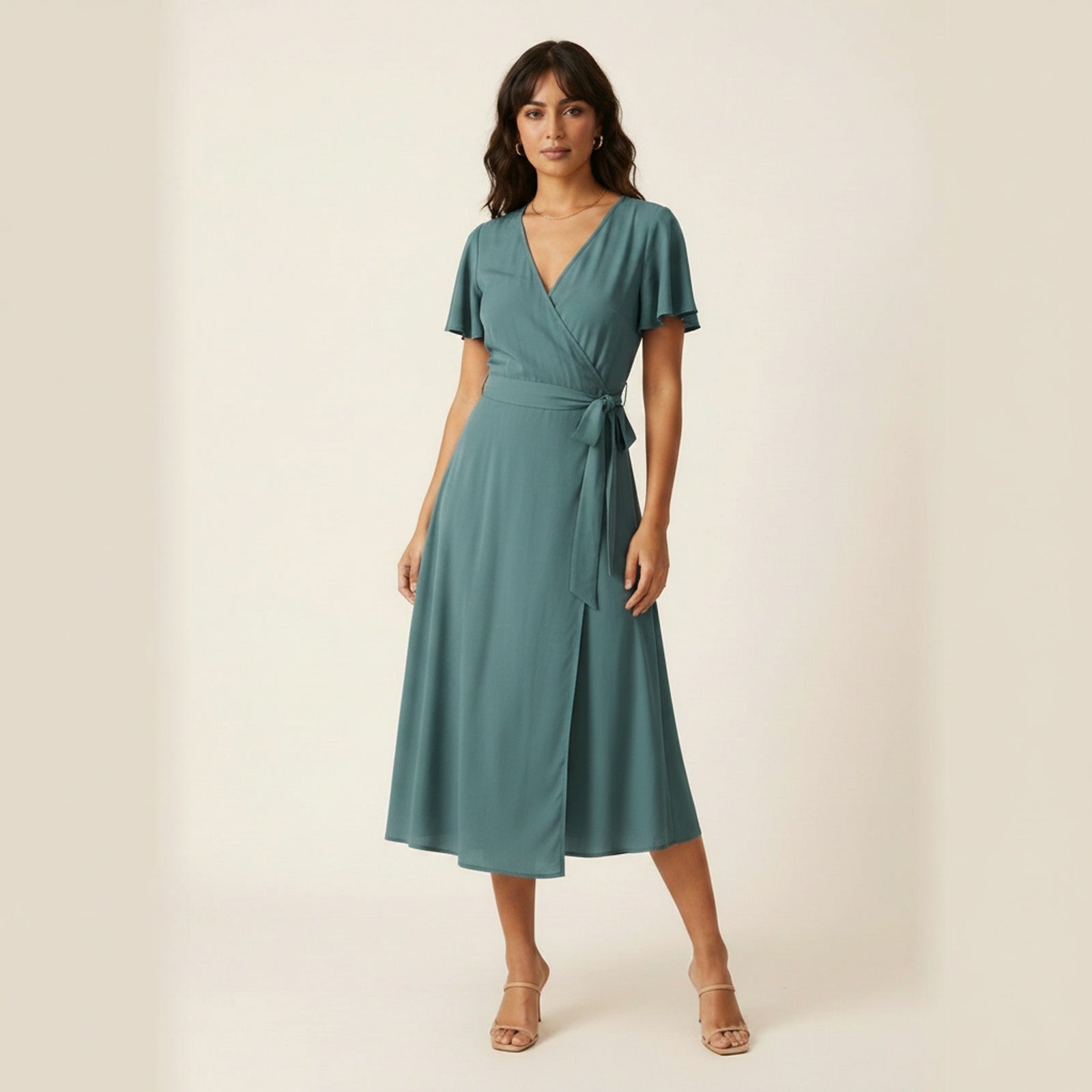 Ocean Breeze Wrap Front Midi Dress - Teal