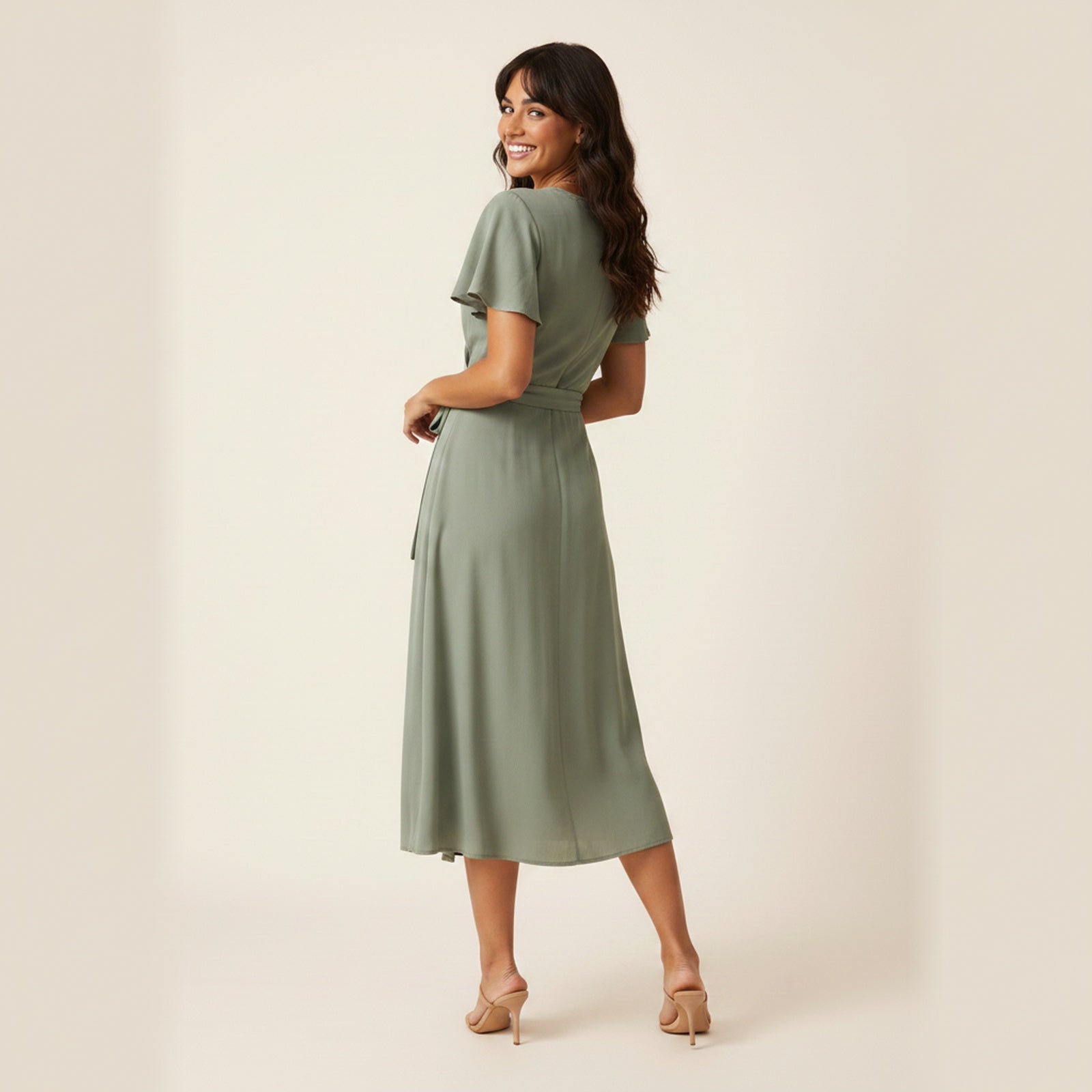 Ocean Breeze | Women's Wrap Front Midi Dress - Back View