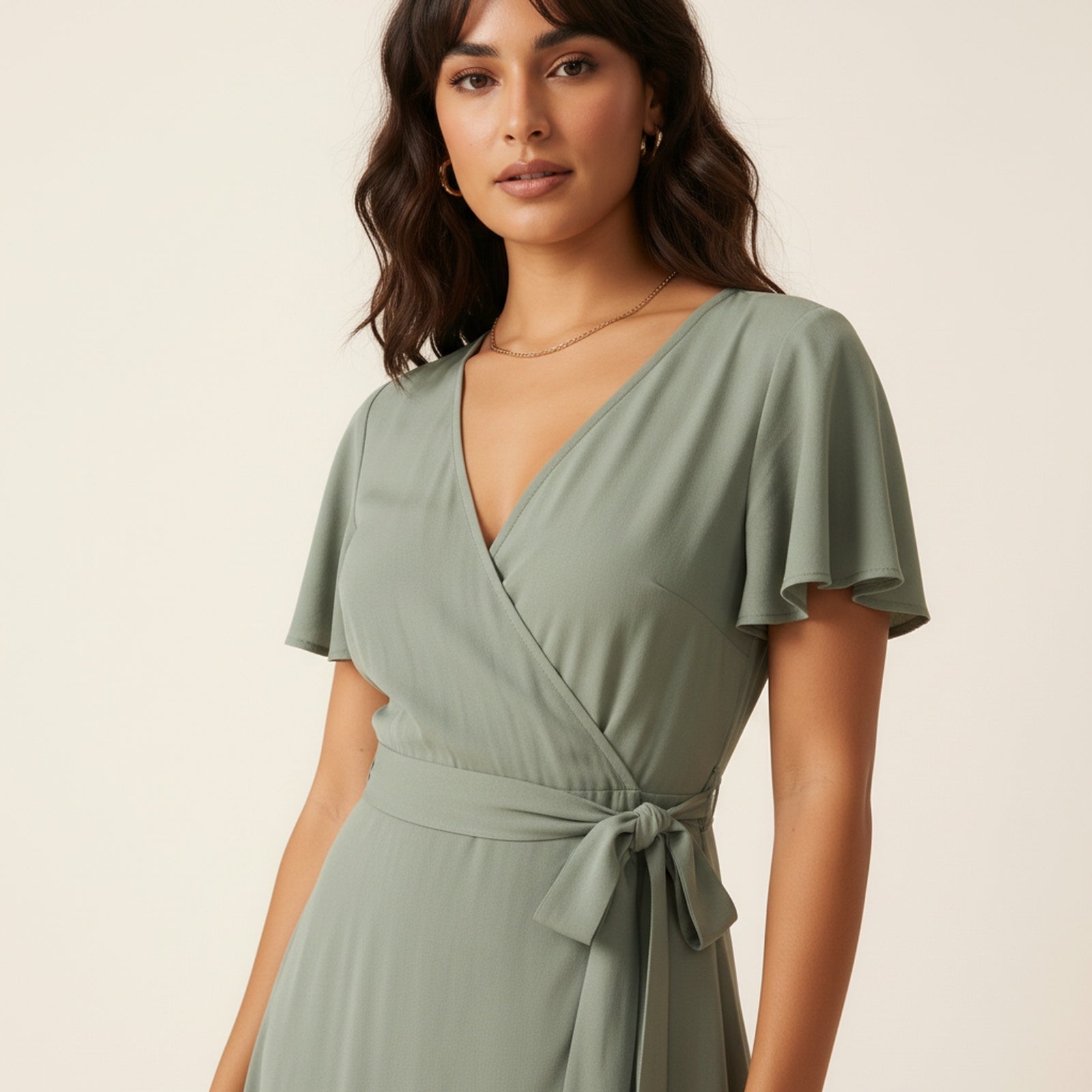 Ocean Breeze | Women's Wrap Front Midi Dress - Detail Close-up