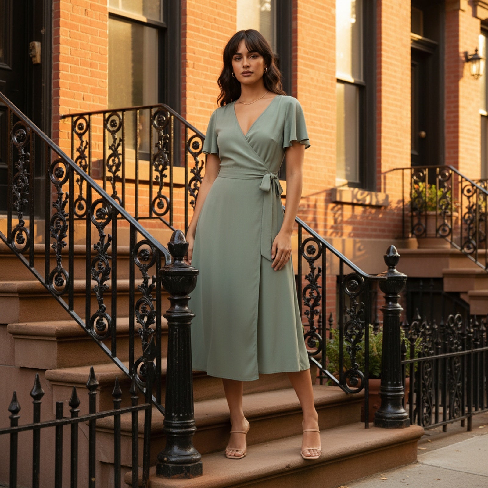 Ocean Breeze | Women's Wrap Front Midi Dress - Lifestyle Golden Hour