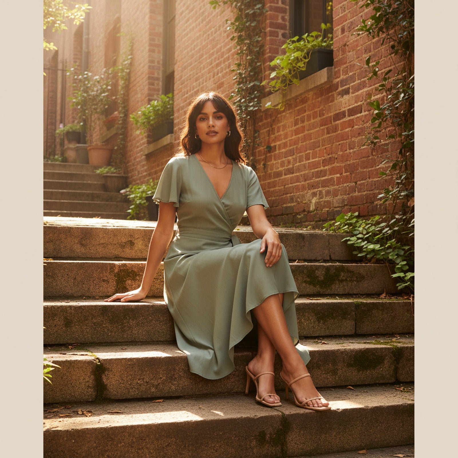 Ocean Breeze | Women's Wrap Front Midi Dress - Lifestyle Editorial