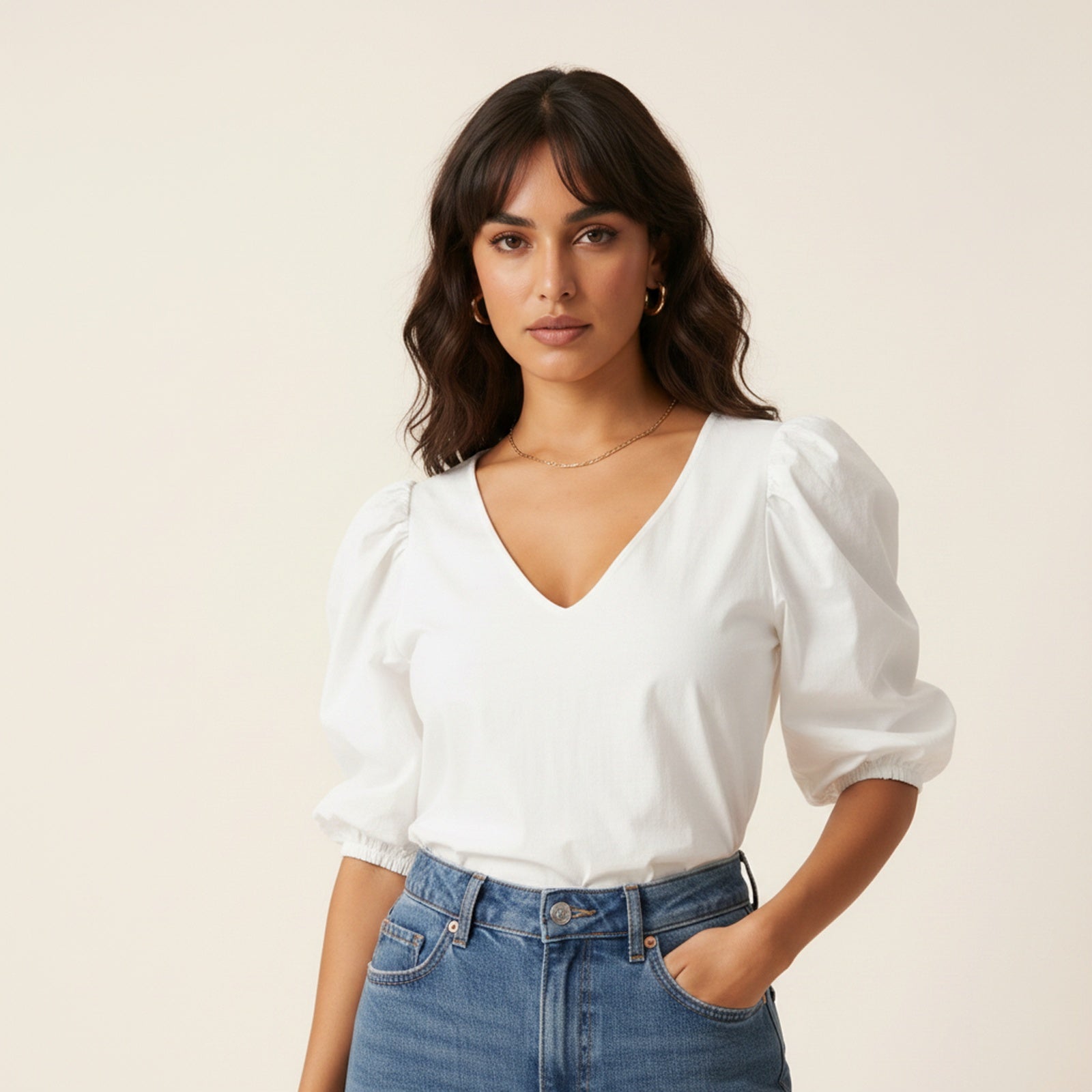 Paloma | Women's Cotton Sleeve Top - Detail Close-up