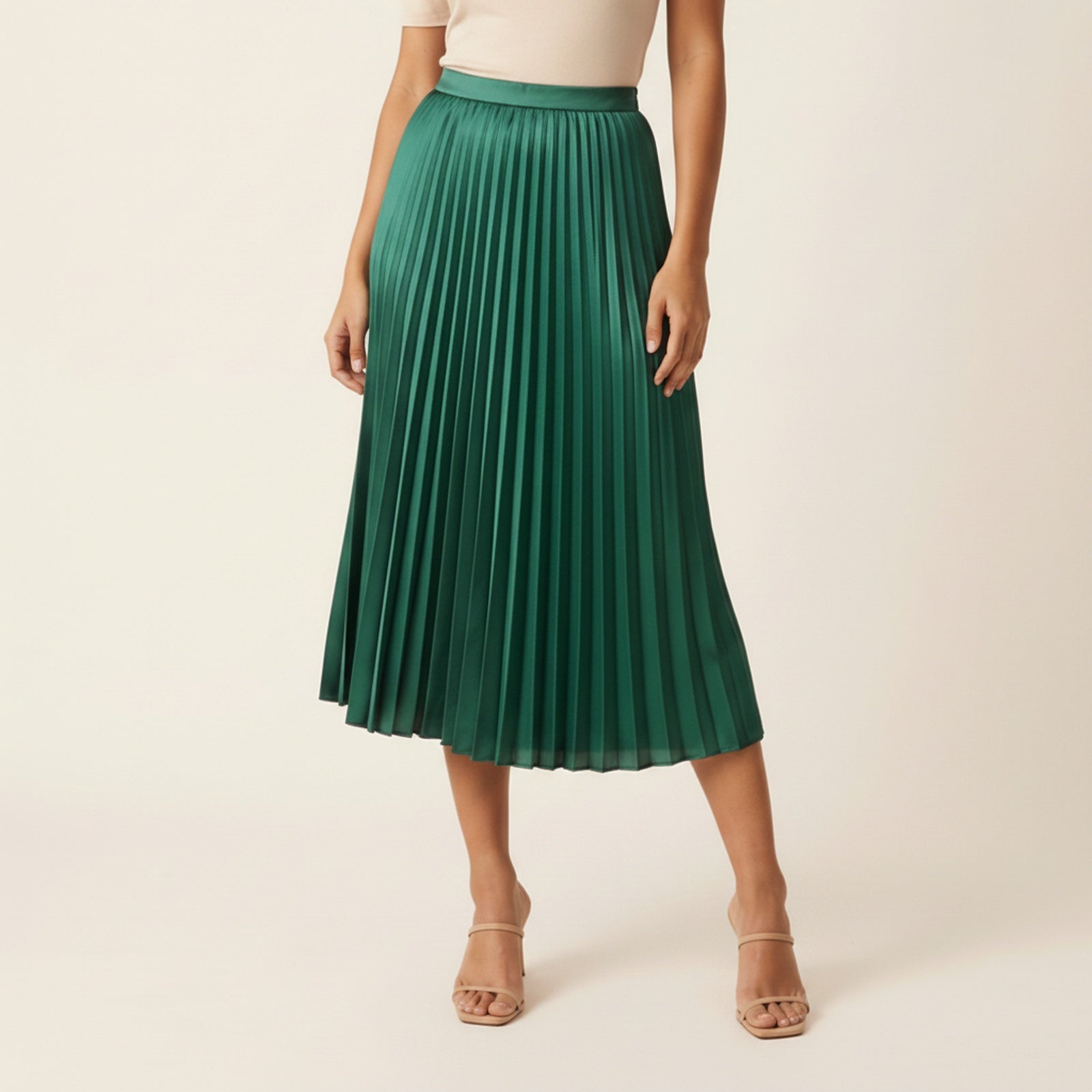 Plisse | Women's Satin Satin Skirt - Detail Close-up