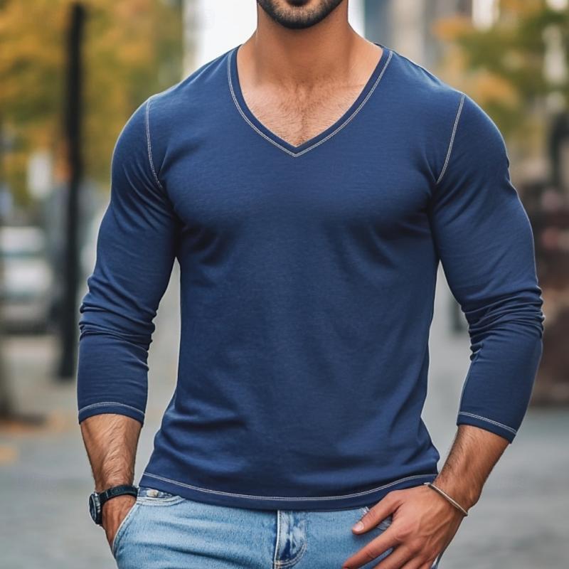 Men's Casual V Neck Slim Fit Long Sleeve T-Shirt 9882786234552