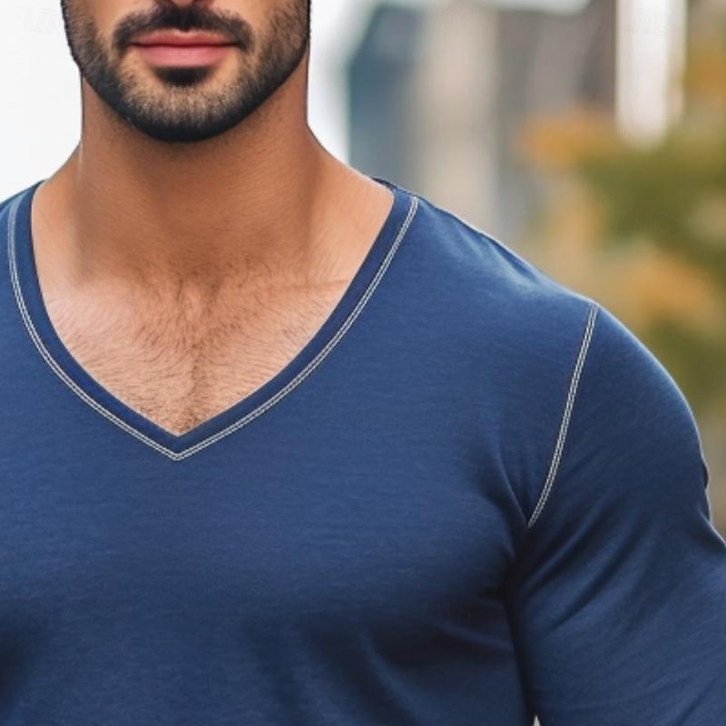 Men's Casual V Neck Slim Fit Long Sleeve T-Shirt 9882786234552