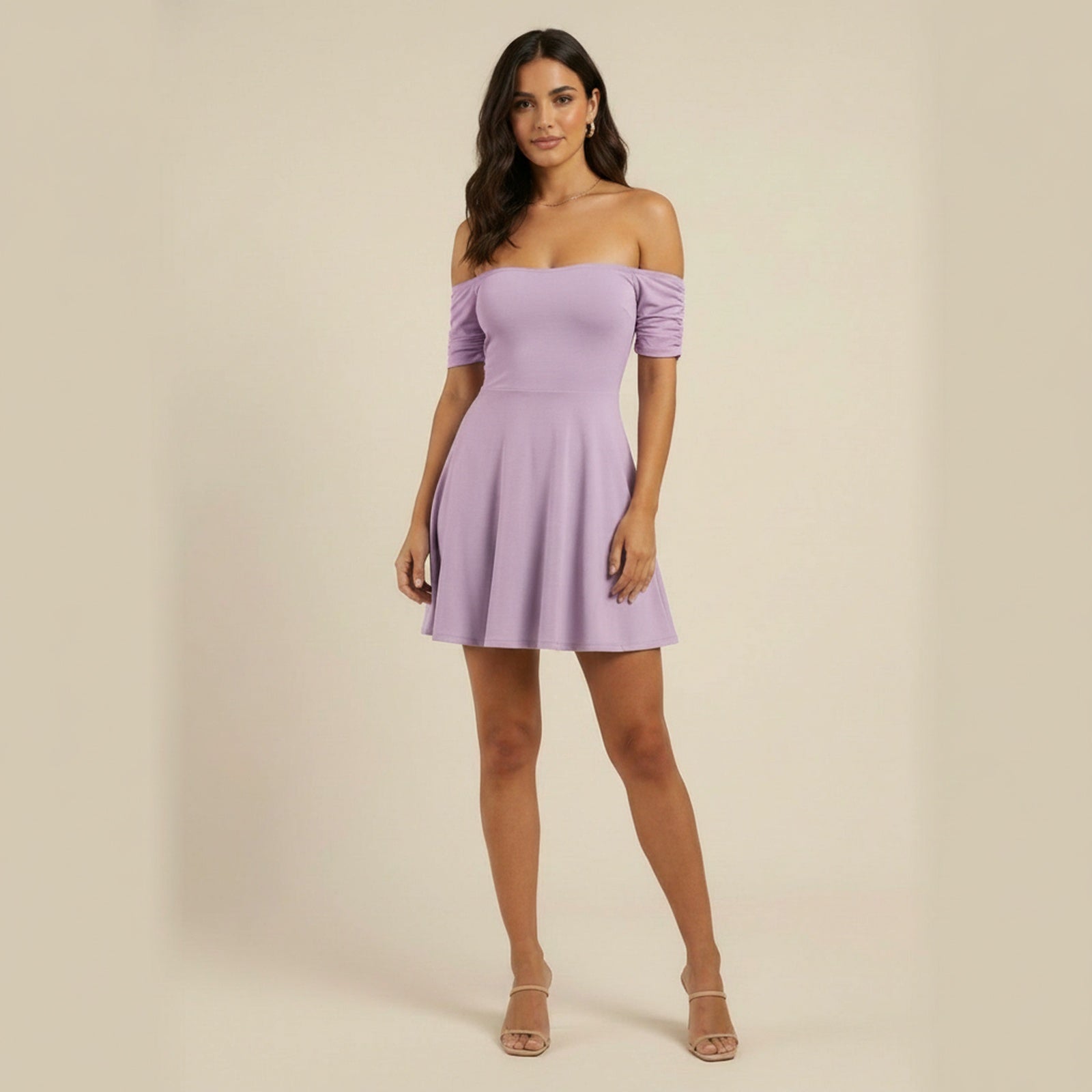 Purple Reign Off-Shoulder Puff Mini Dress - Lavender