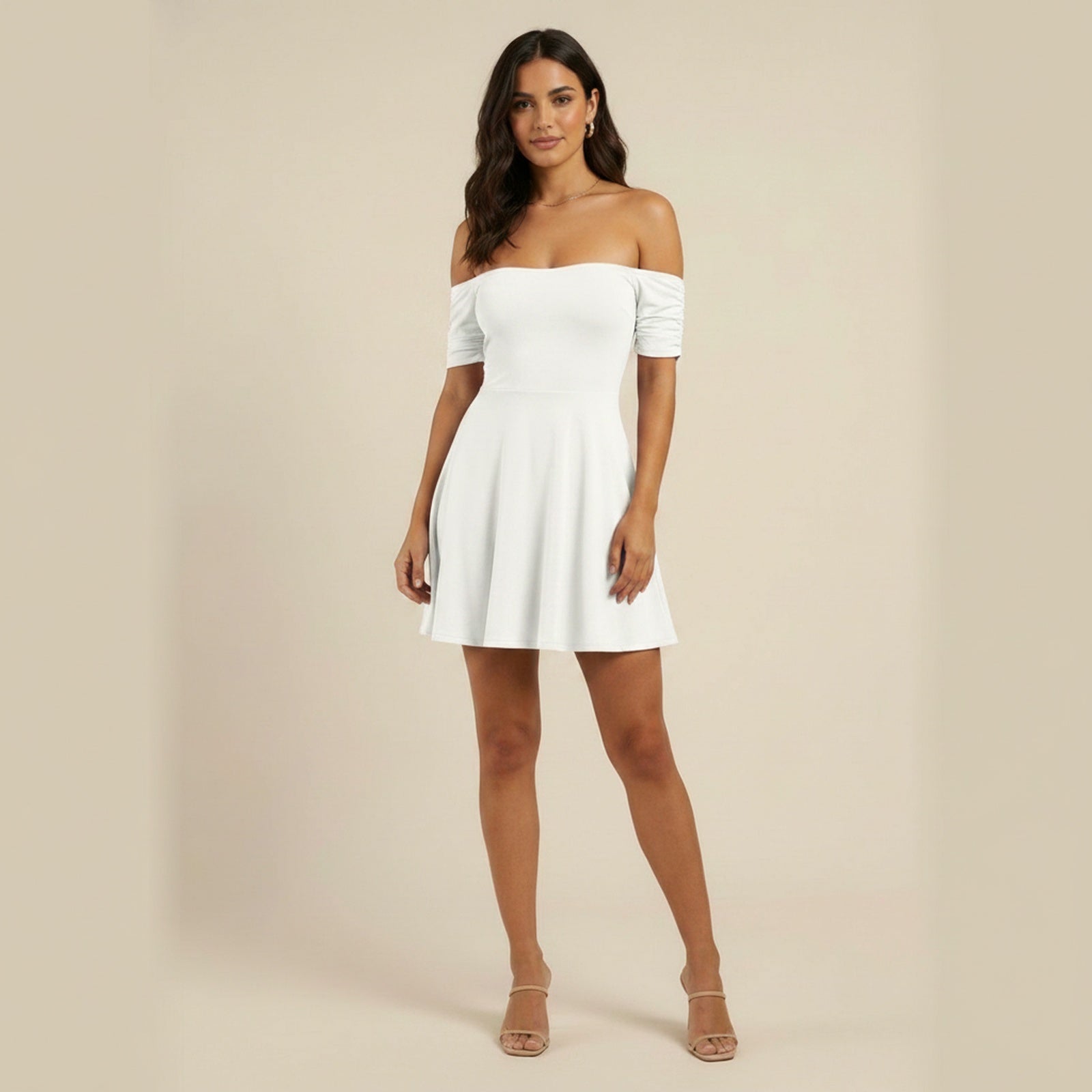 Purple Reign Off-Shoulder Puff Mini Dress - White