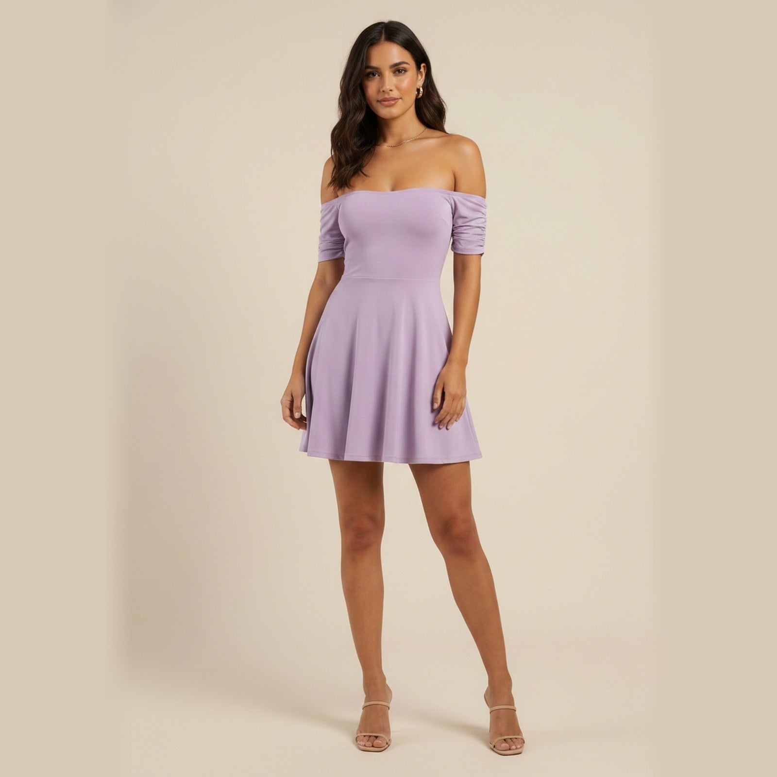 Purple Reign | Women's Off-Shoulder Puff Mini Dress - Hero Front