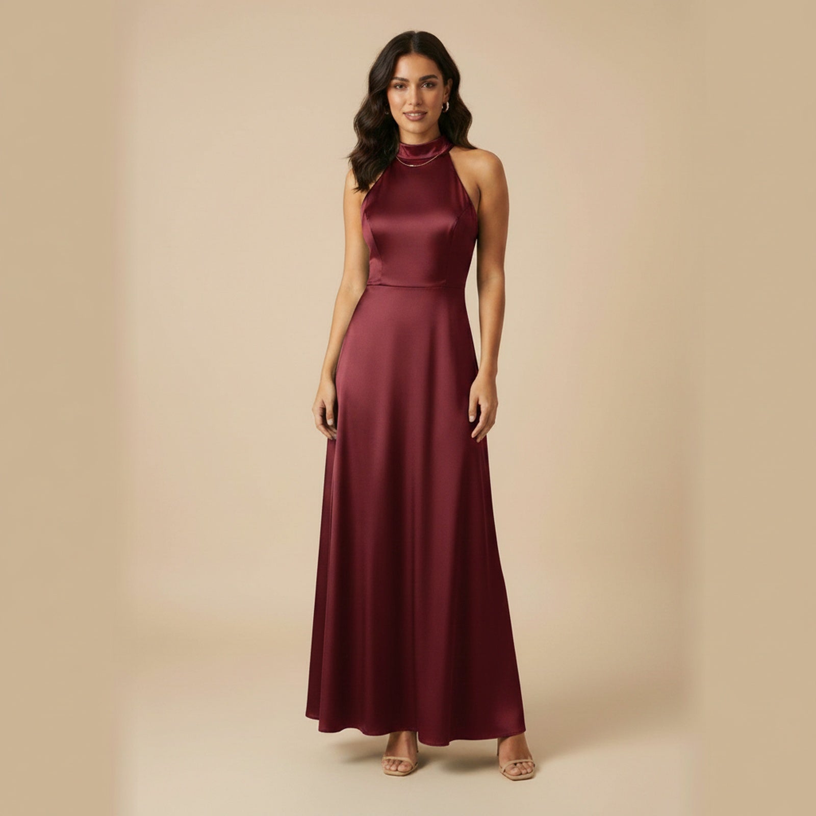 Red Carpet Halter Maxi Dress - Burgundy