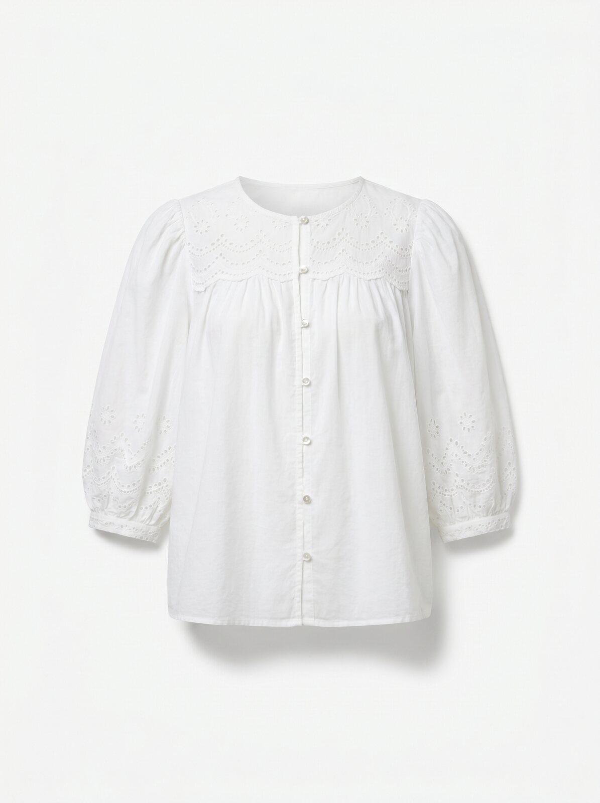 "Sunday Best" Puff Sleeve Eyelet Blouse