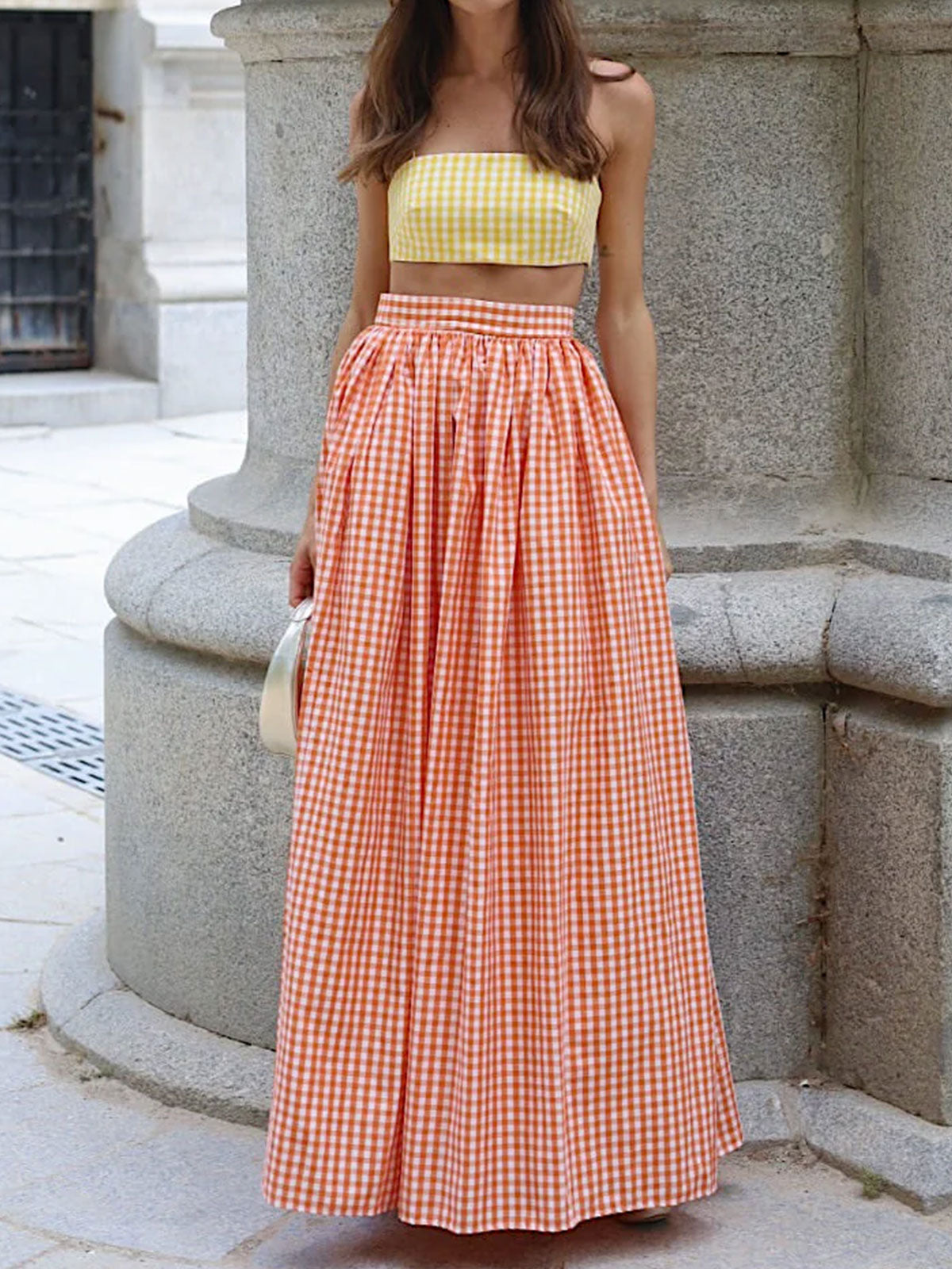 Sexy Crop Cami Top High Waist Pocket Trim Resort Two Piece Skirt Set