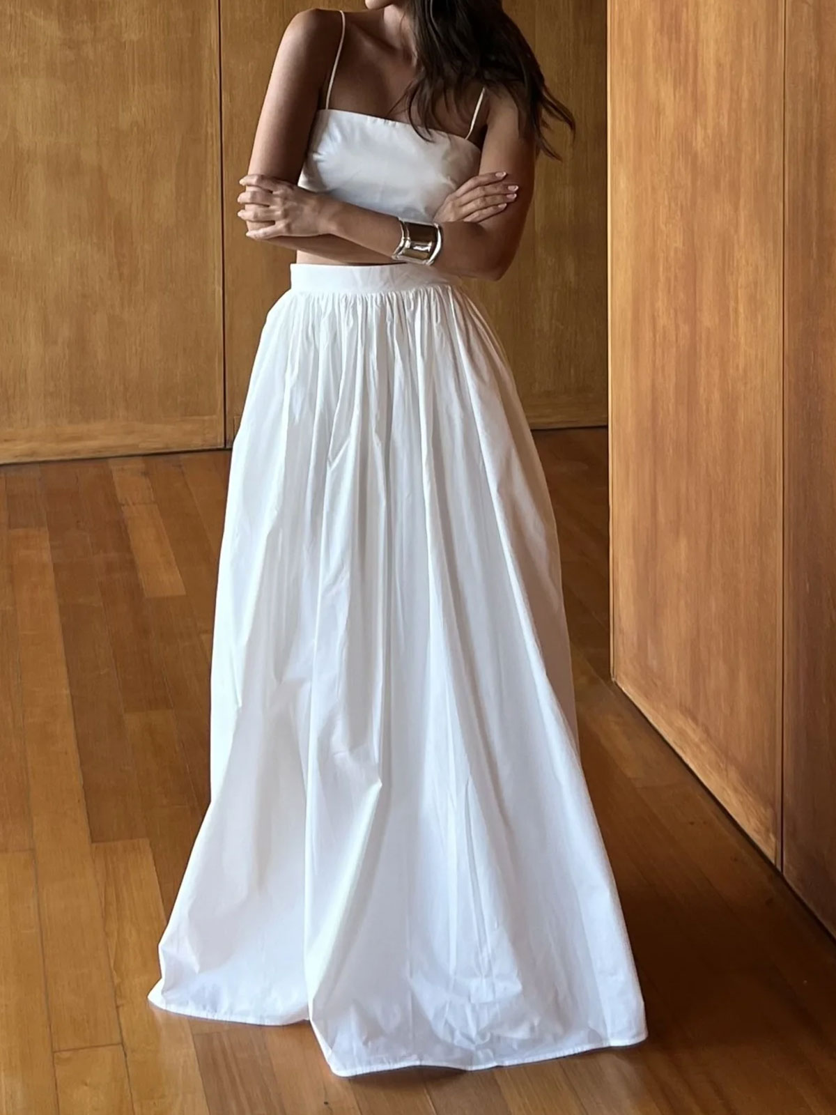 Sexy Crop Cami Top High Waist Pocket Trim Resort Two Piece Skirt Set