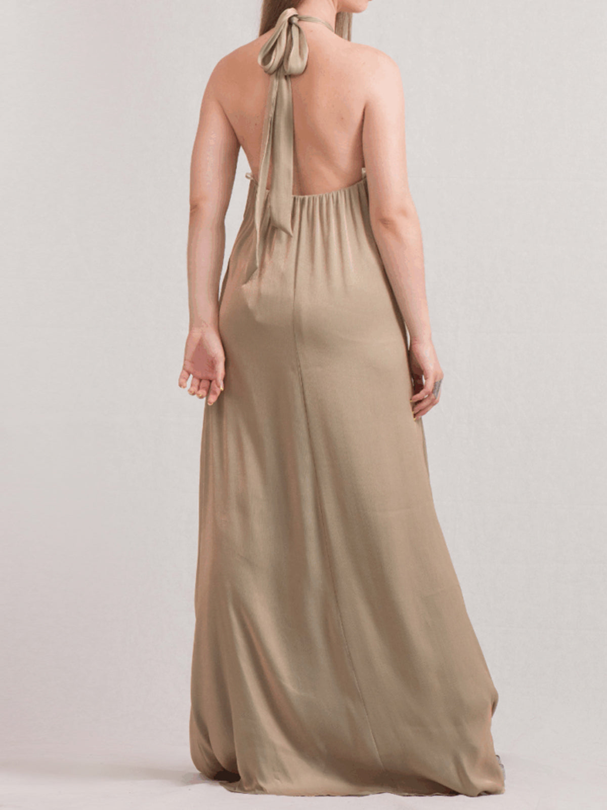 Silky O Ring Halter Neck Resort Oversized A Line Maxi Dress