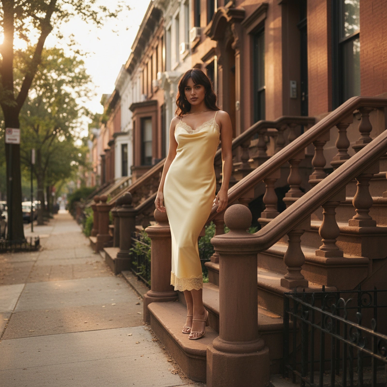 Soft Touch | Women's Lace-Trim Slip Dress - Lifestyle Golden Hour