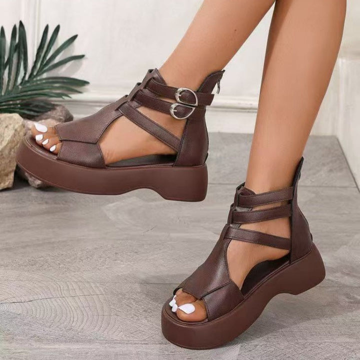 Orthopedic Women's Sandals with Platform and Wedge Heel Made of Soft Leather