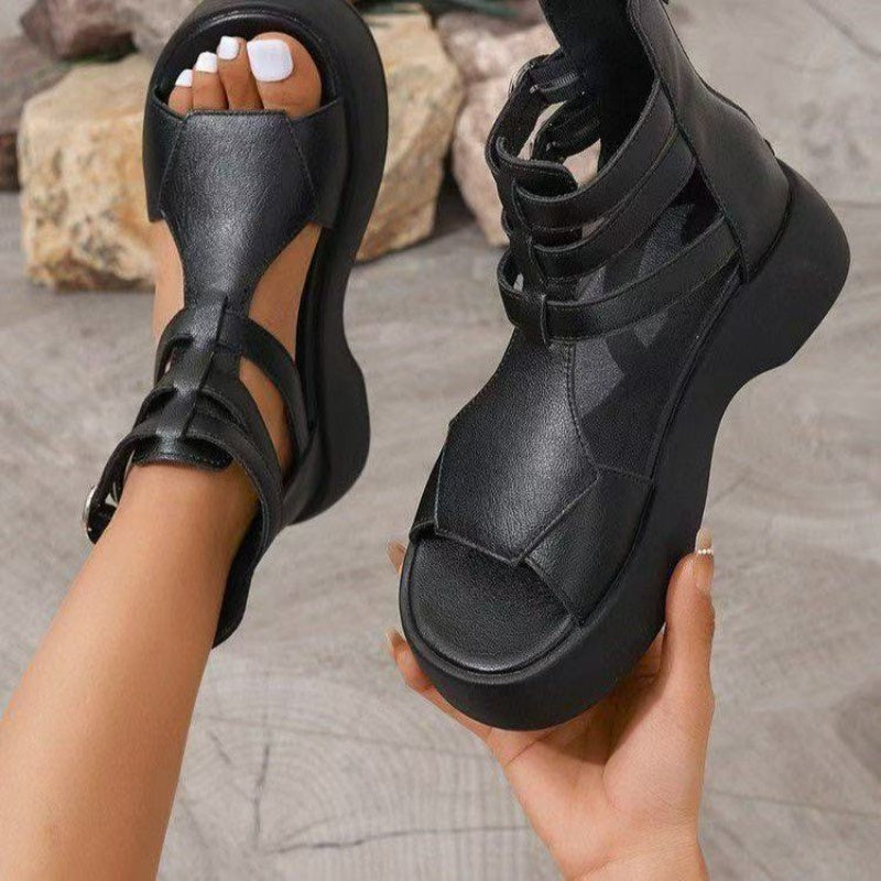 Orthopedic Women's Sandals with Platform and Wedge Heel Made of Soft Leather