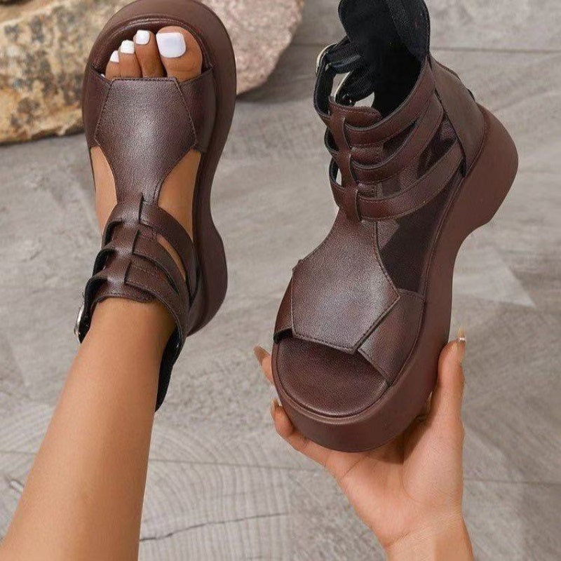 Orthopedic Women's Sandals with Platform and Wedge Heel Made of Soft Leather