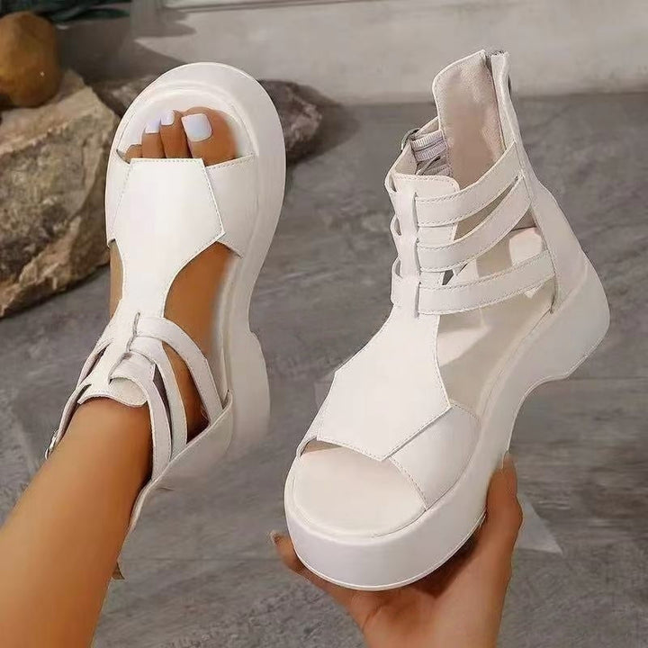Orthopedic Women's Sandals with Platform and Wedge Heel Made of Soft Leather
