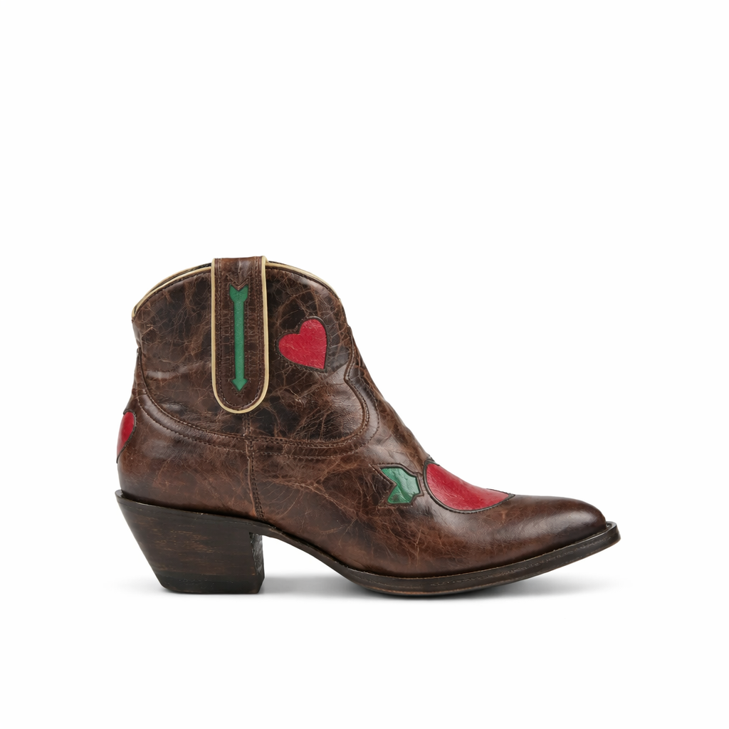 Women’s Dark Brown Western Ankle Boots - Almond Toe