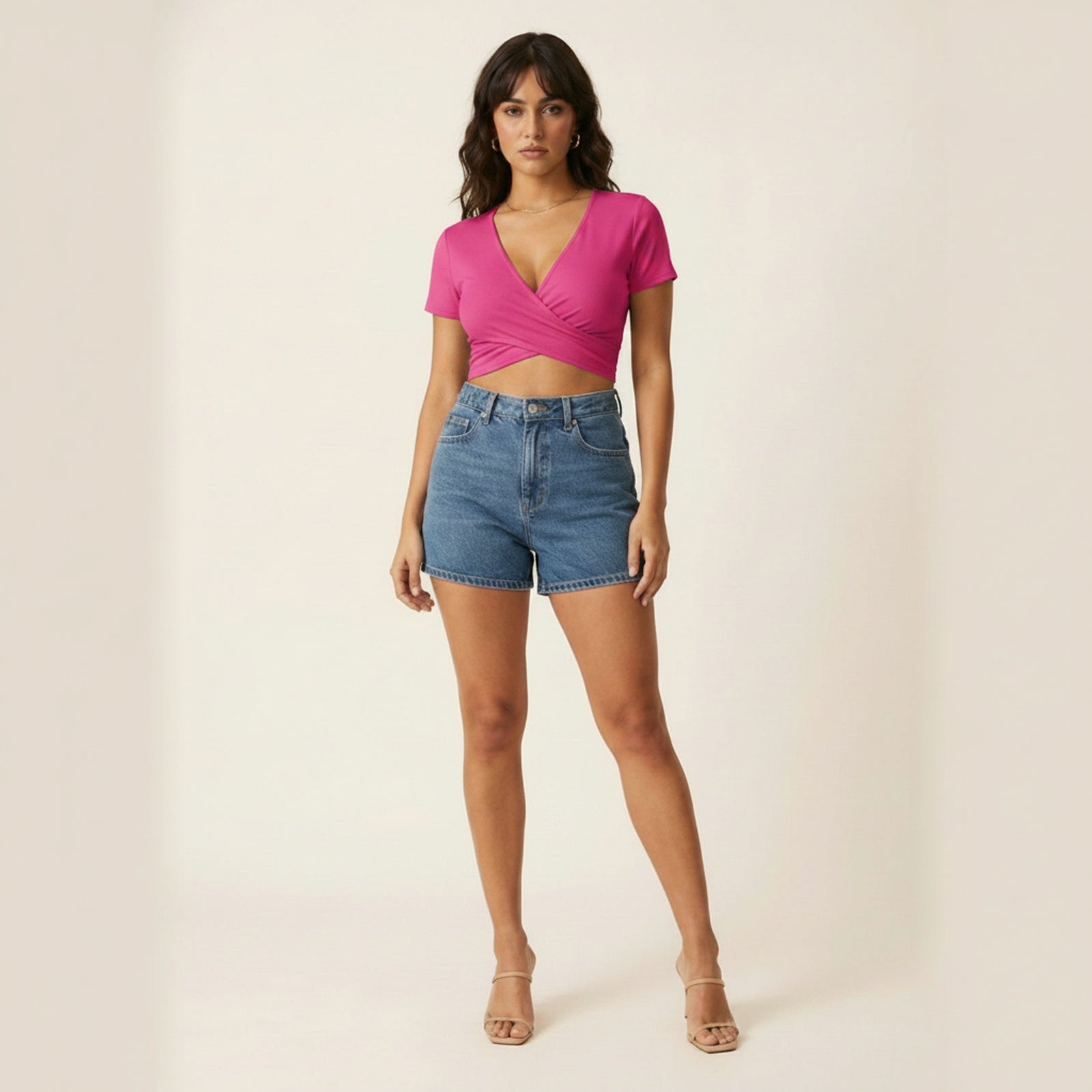 Twist Wrap Front Crop Top - Fuchsia