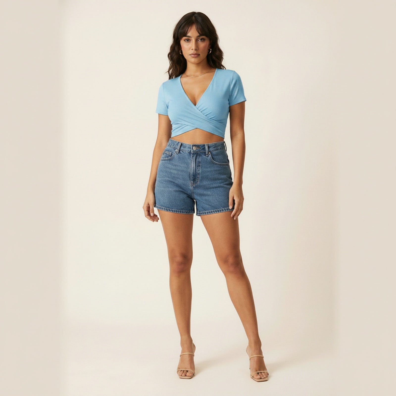 Twist Wrap Front Crop Top - Icy Blue
