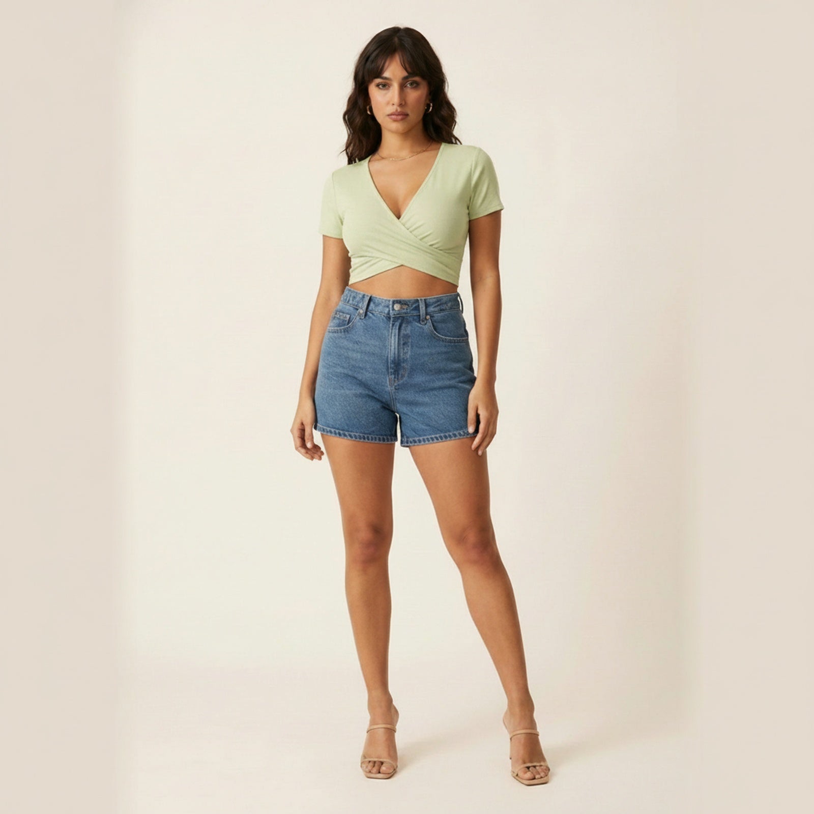 Twist Wrap Front Crop Top - Pistachio