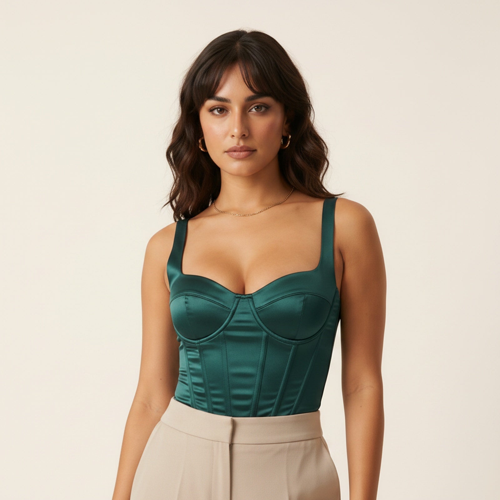 Valeria | Women's Satin Corset Top - Detail Close-up