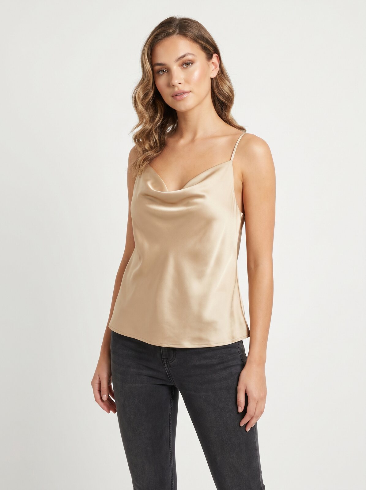 Glow Satin Cowl Neck Cami - front view