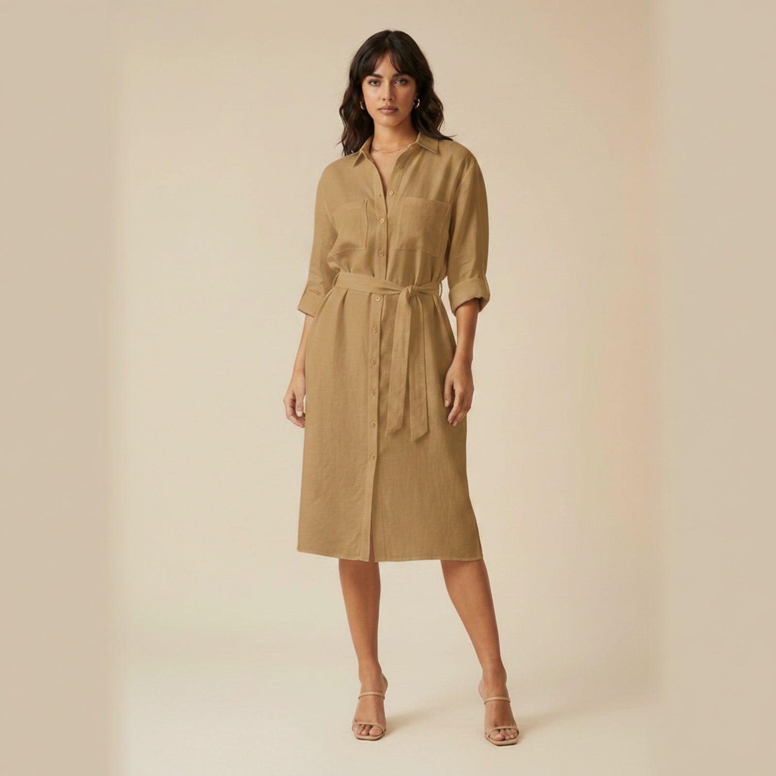 Wanderlust Oversized Linen Shirt Dress - Beige