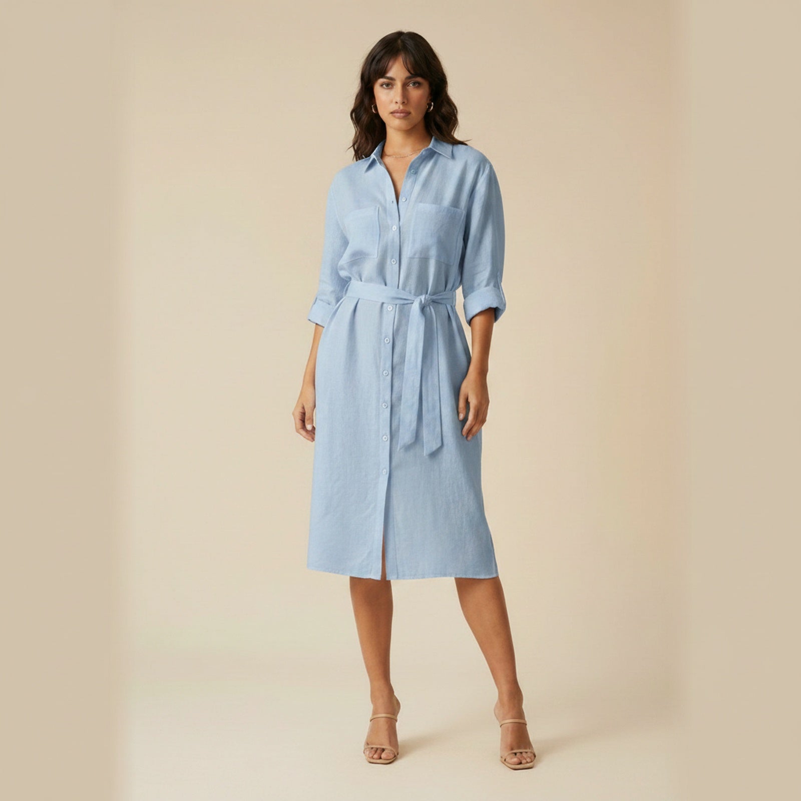 Wanderlust Oversized Linen Shirt Dress - Light Blue