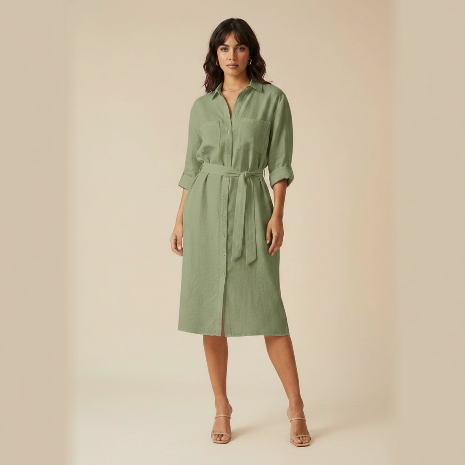 Wanderlust Oversized Linen Shirt Dress - Sage