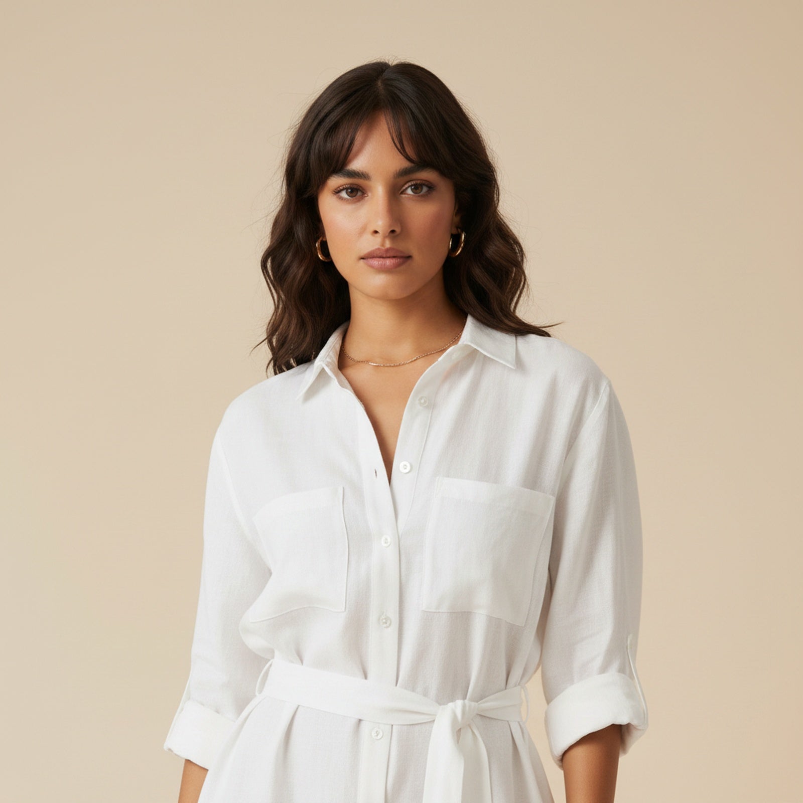 Wanderlust | Women's Oversized Linen Shirt Dress - Detail Close-up