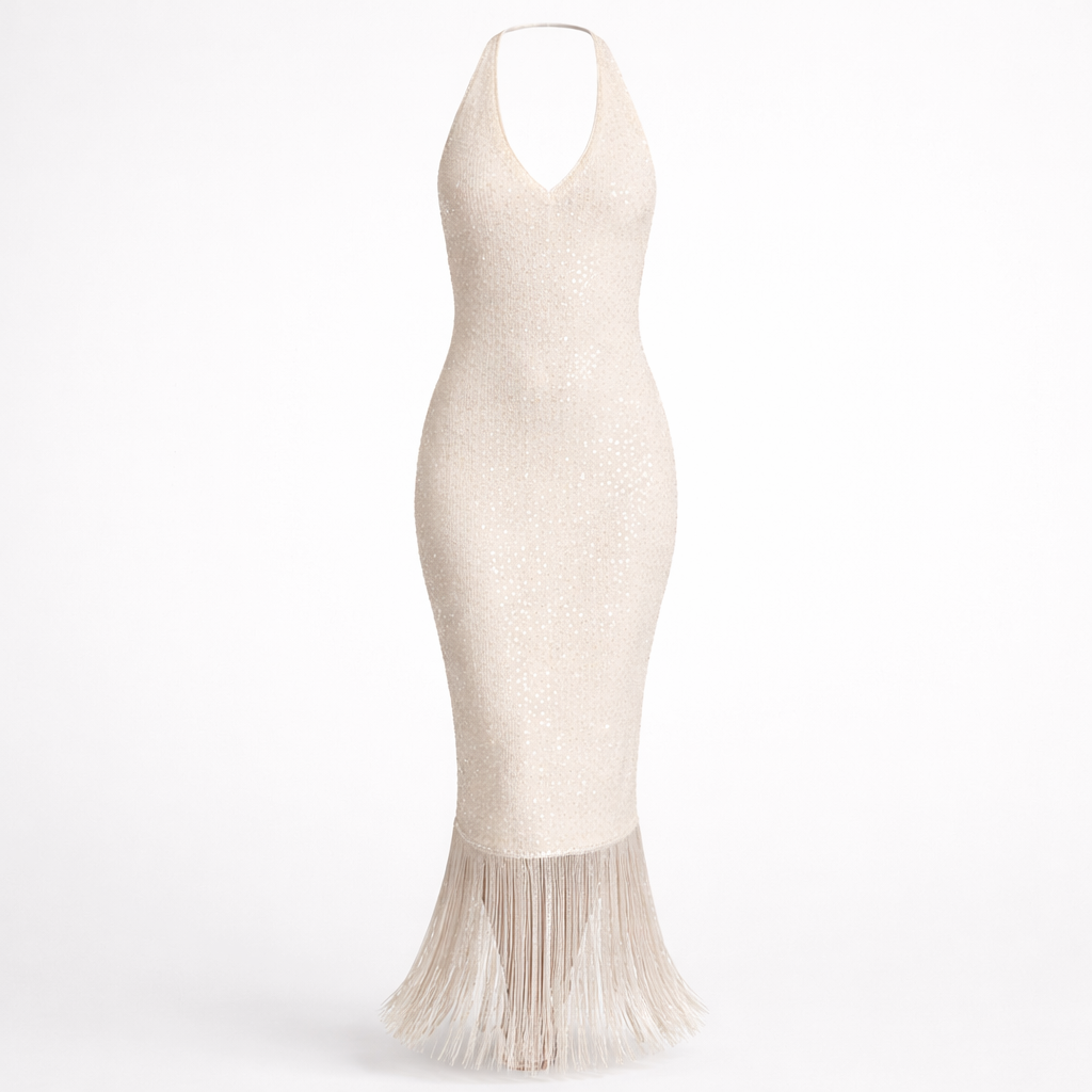 Women’s Ivory Sequin Midi Dress - Sleeveless